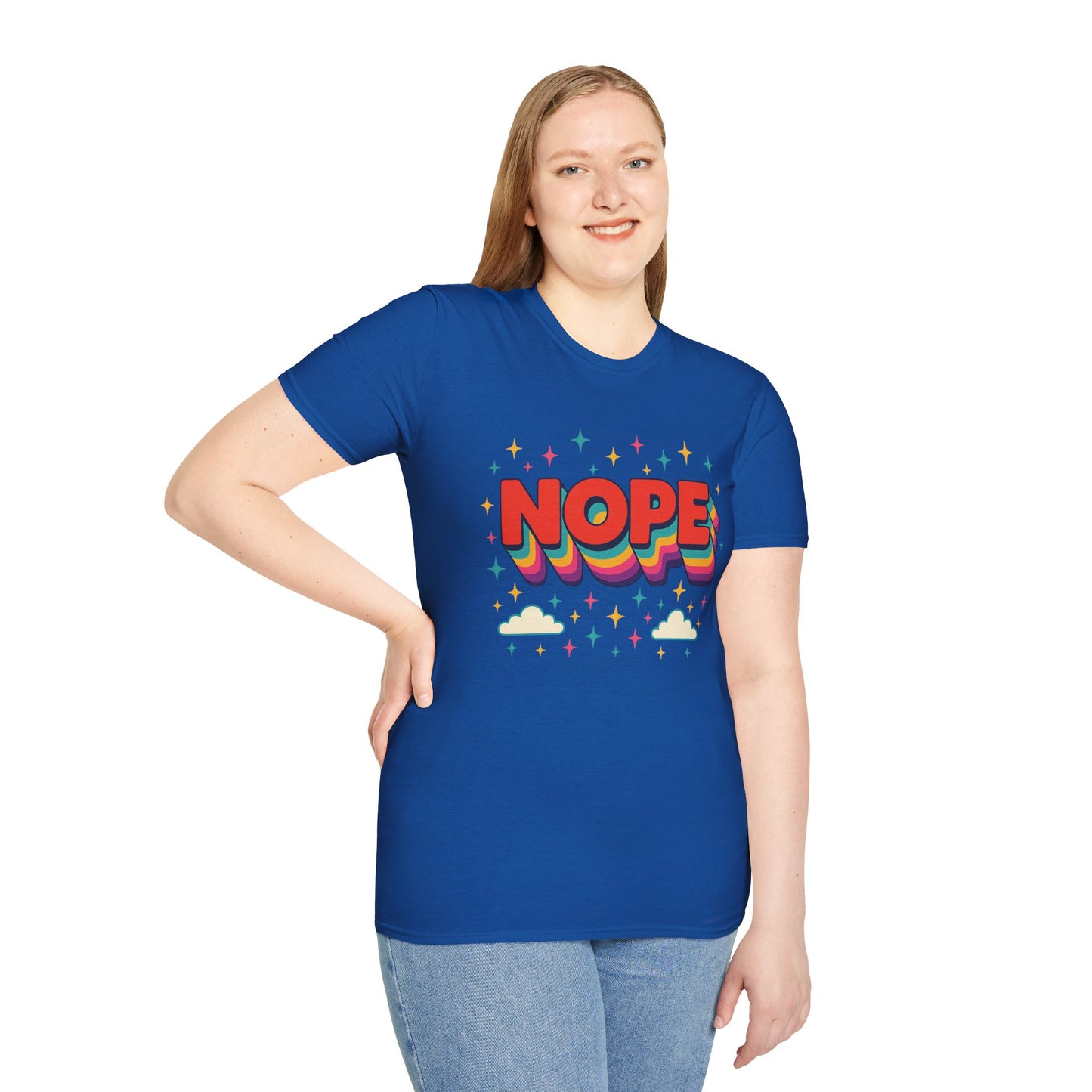 Nope Rainbow Cloud T-Shirt Funny Antisocial Humor Gift for Introverts Softstyle Unisex Tee