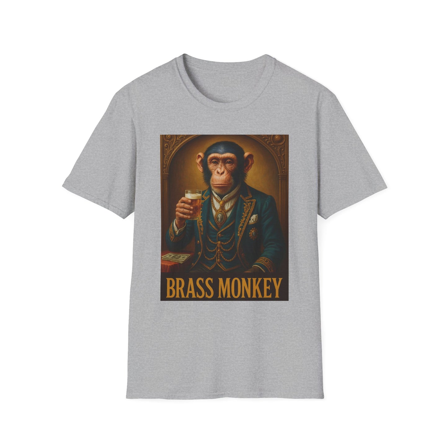 Brass Monkey T-Shirt Funny Retro Monkey Drinking Tee | Gift for Whiskey Lovers | Classy Drunk Humor Shirt | Animal Drinking Party Tee