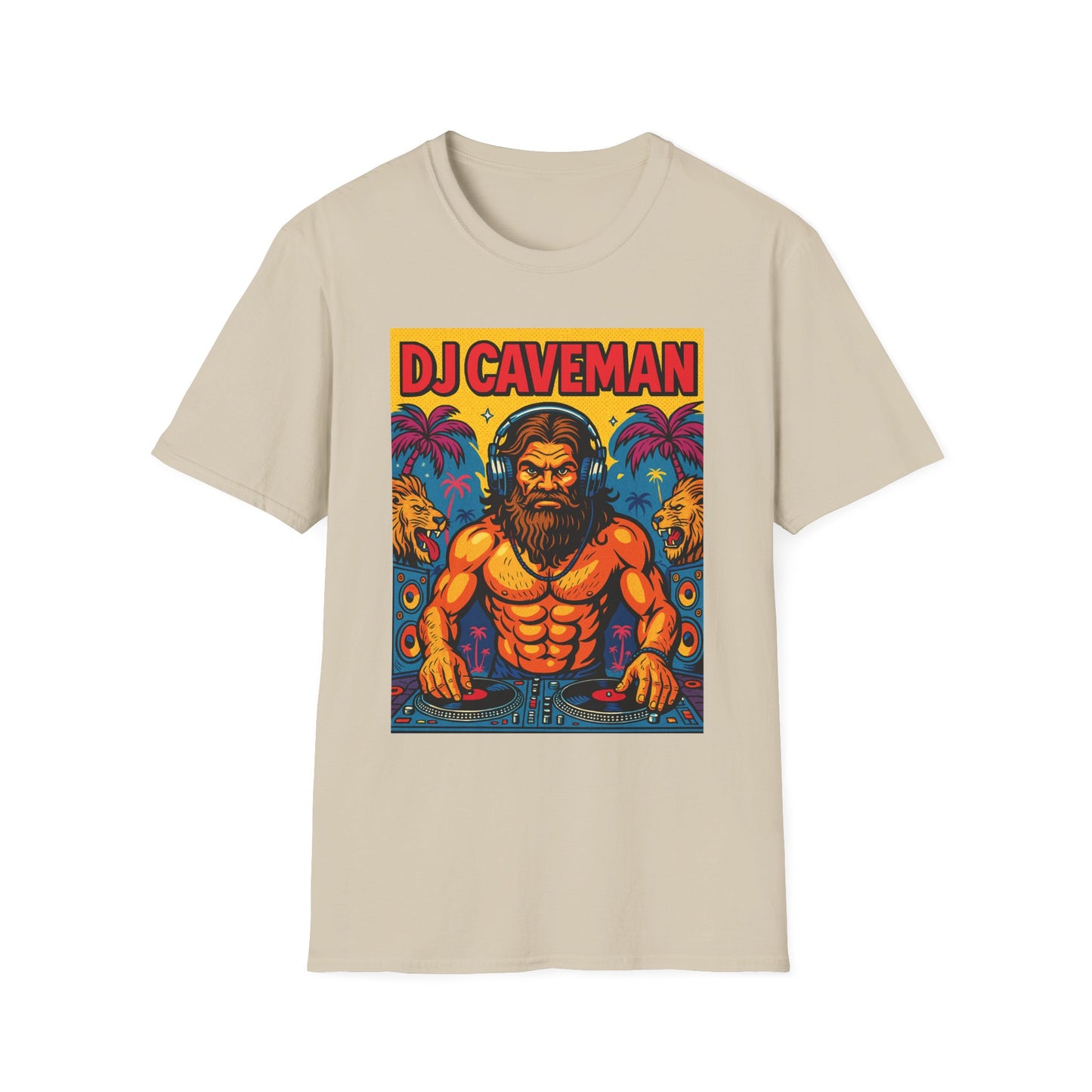 DJ Caveman T-Shirt Funny Rave Party Tee | Prehistoric Clubbing Shirt for Music Lovers | Gift for DJs and EDM Fans | Caveman Aesthetic Shirt