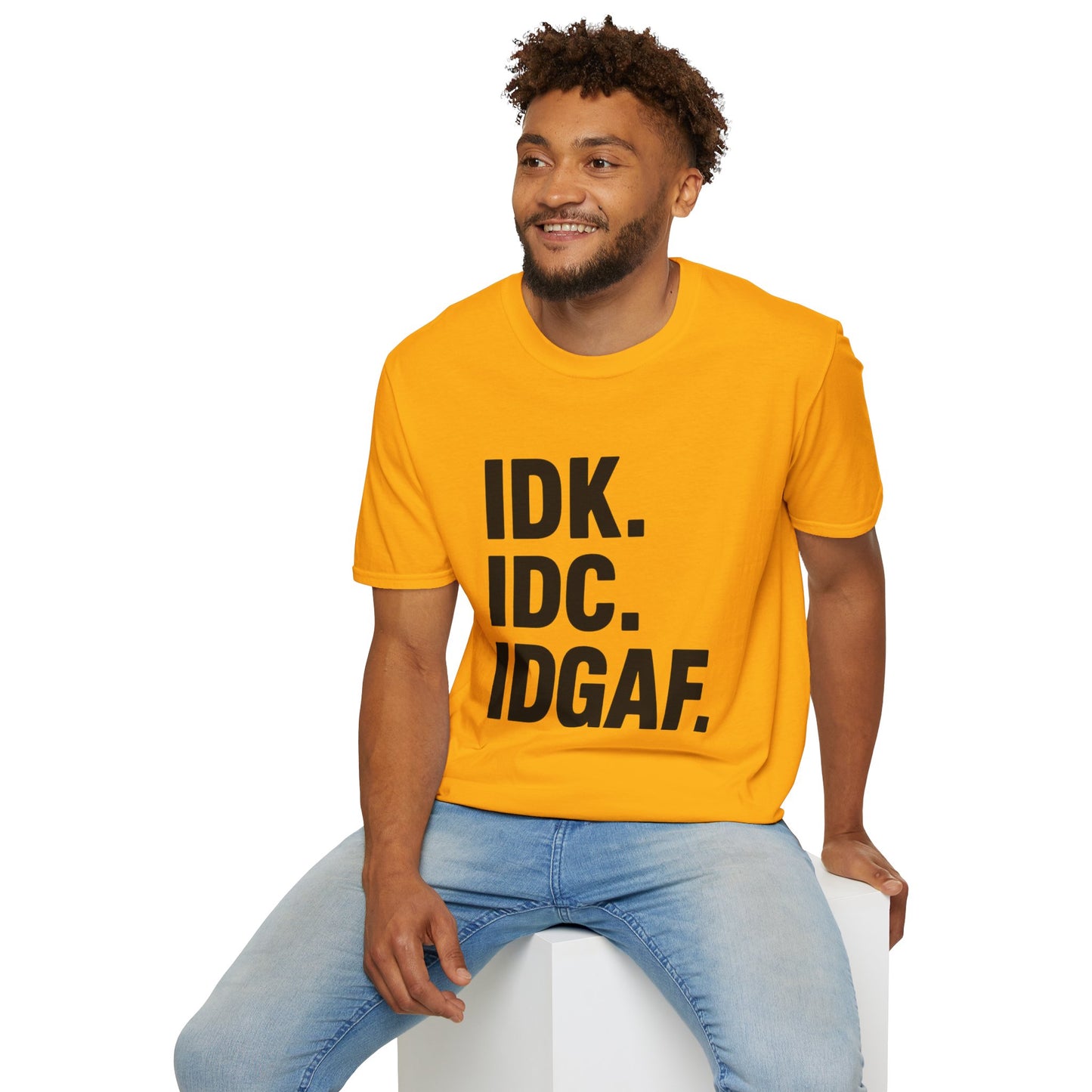 IDK IDC IDGAF Shirt – Funny Acronym T-Shirt with Sarcastic Attitude – Bold Minimalist Graphic Tee for Emotionally Done People