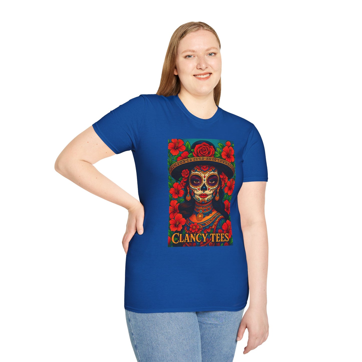 Colorful Sugar Skull T-Shirt, Day of the Dead Tee, Unique Graphic Shirt, Festival Apparel, Gift for Halloween, Unisex Softstyle Tee