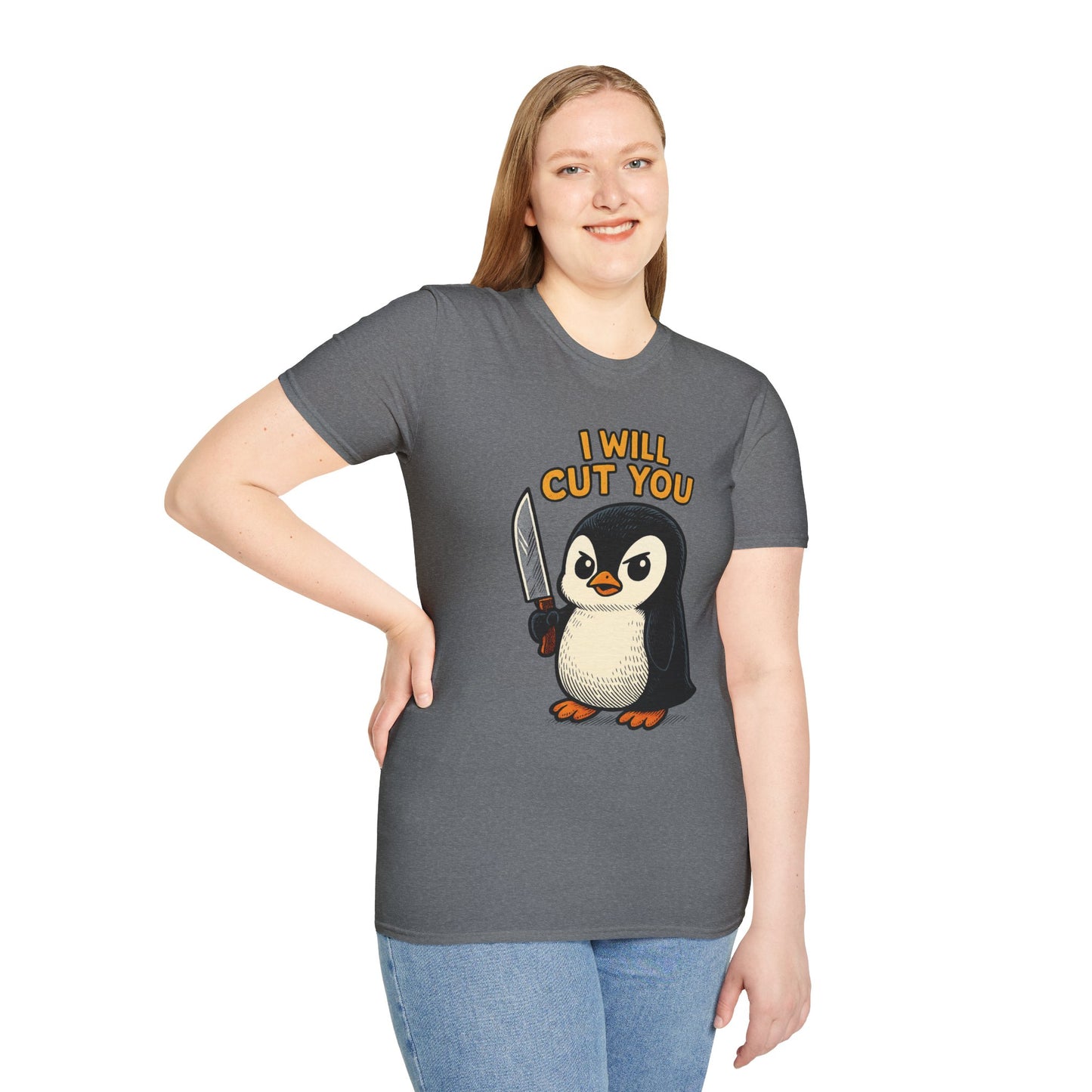 Angry Penguin Knife Shirt – Funny Animal Graphic Tee, Sarcastic Gift for Introverts, Cute but Deadly Humor Shirt