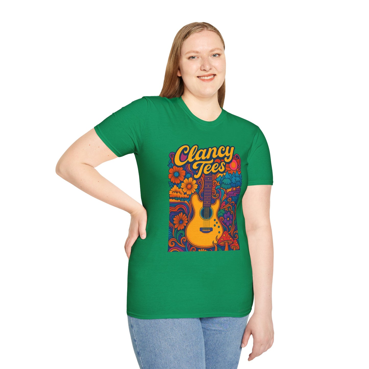 Retro Guitar Graphic T-Shirt for Music Lovers, Vintage Style Tee, Unisex Design, Ideal for Festivals and Gifts, Clancy Tees