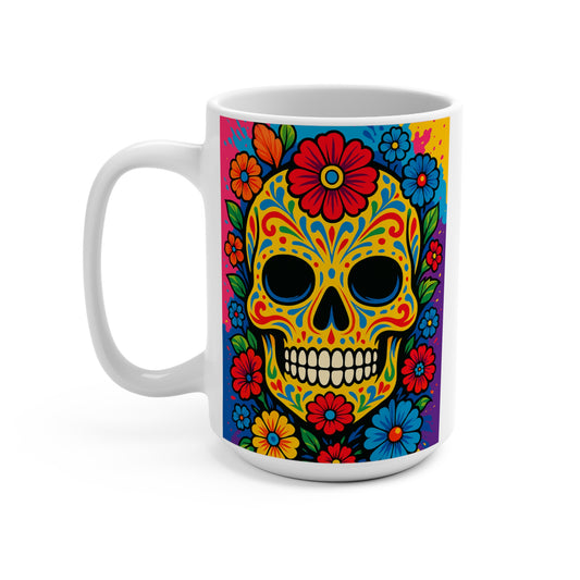 Sugar Skull Mug Colorful Day Of The Dead Coffee Cup Floral Skeleton Artwork Gift