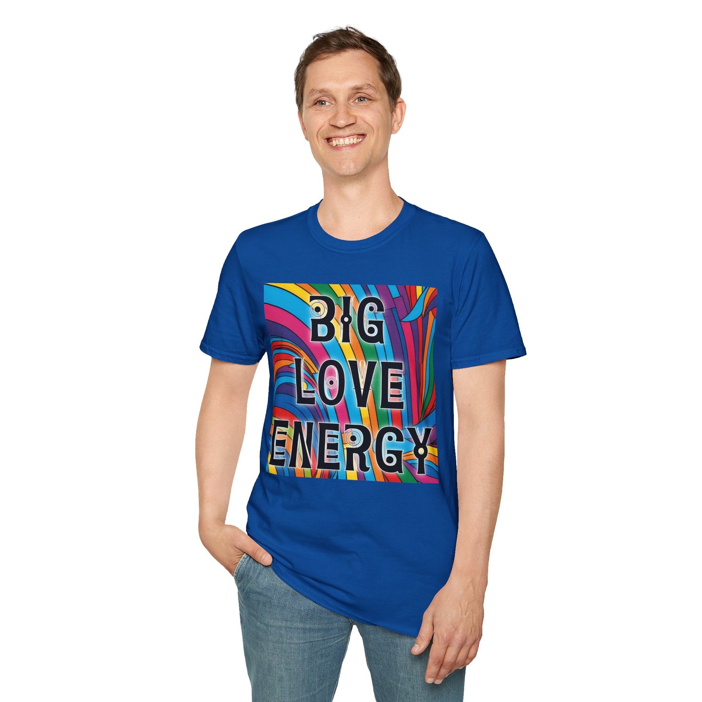 Big Love Energy Shirt – Colorful Retro Pride Rainbow Tee with Bold Positive Message – Gift for Optimists, LGBTQ Friends, and Love-First People