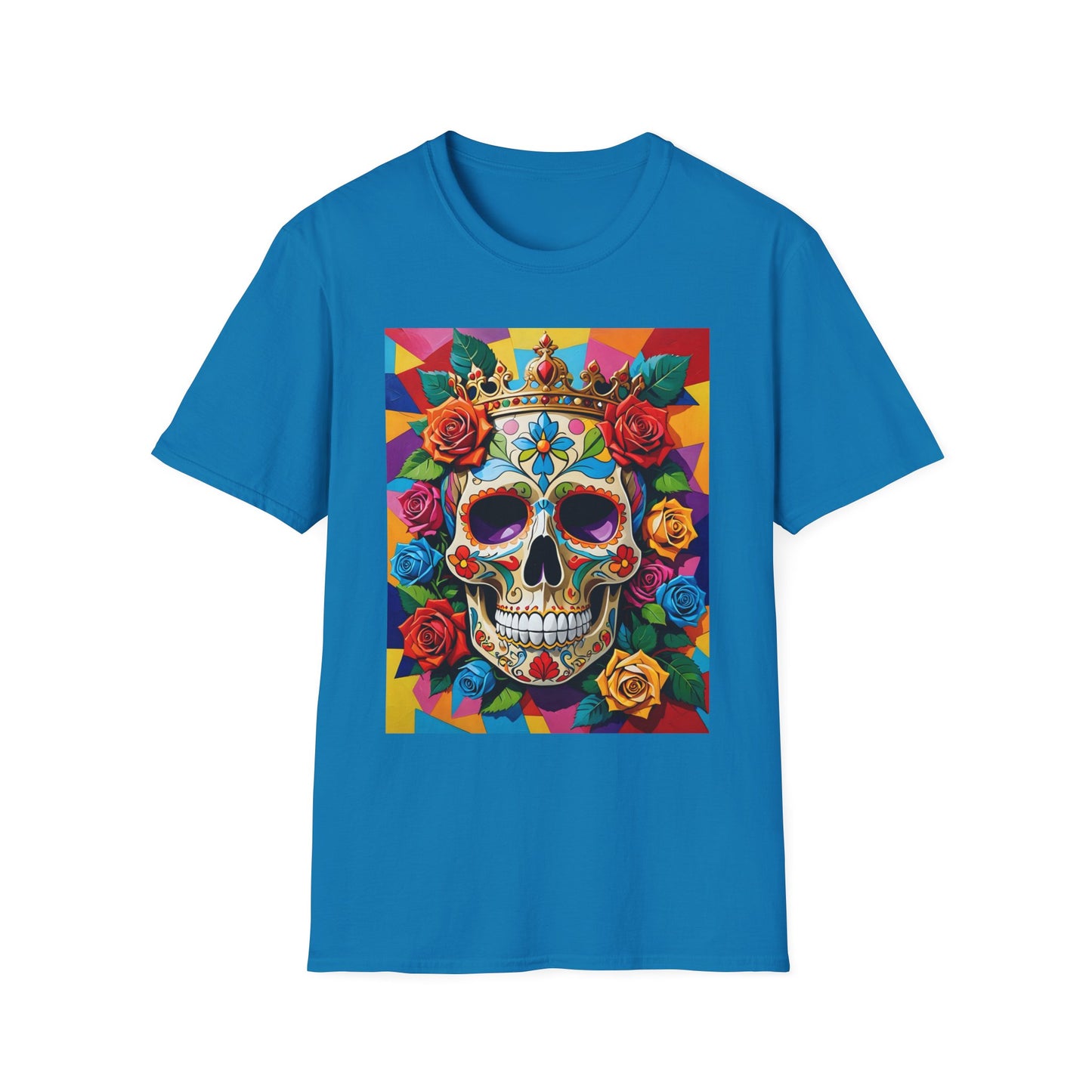 Royal Skull and Roses Shirt – Colorful Crowned Skull Tee – Gift for Halloween Fans, Tattoo Art Collectors, and Bold Fashion Enthusiasts