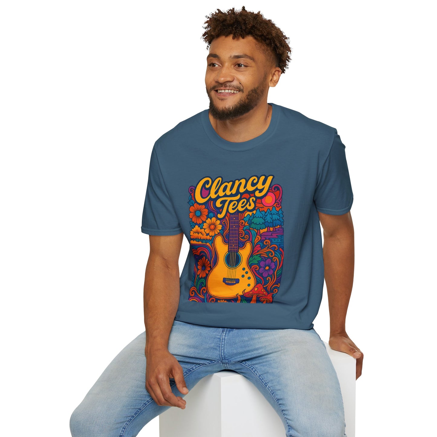 Retro Guitar Graphic T-Shirt for Music Lovers, Vintage Style Tee, Unisex Design, Ideal for Festivals and Gifts, Clancy Tees