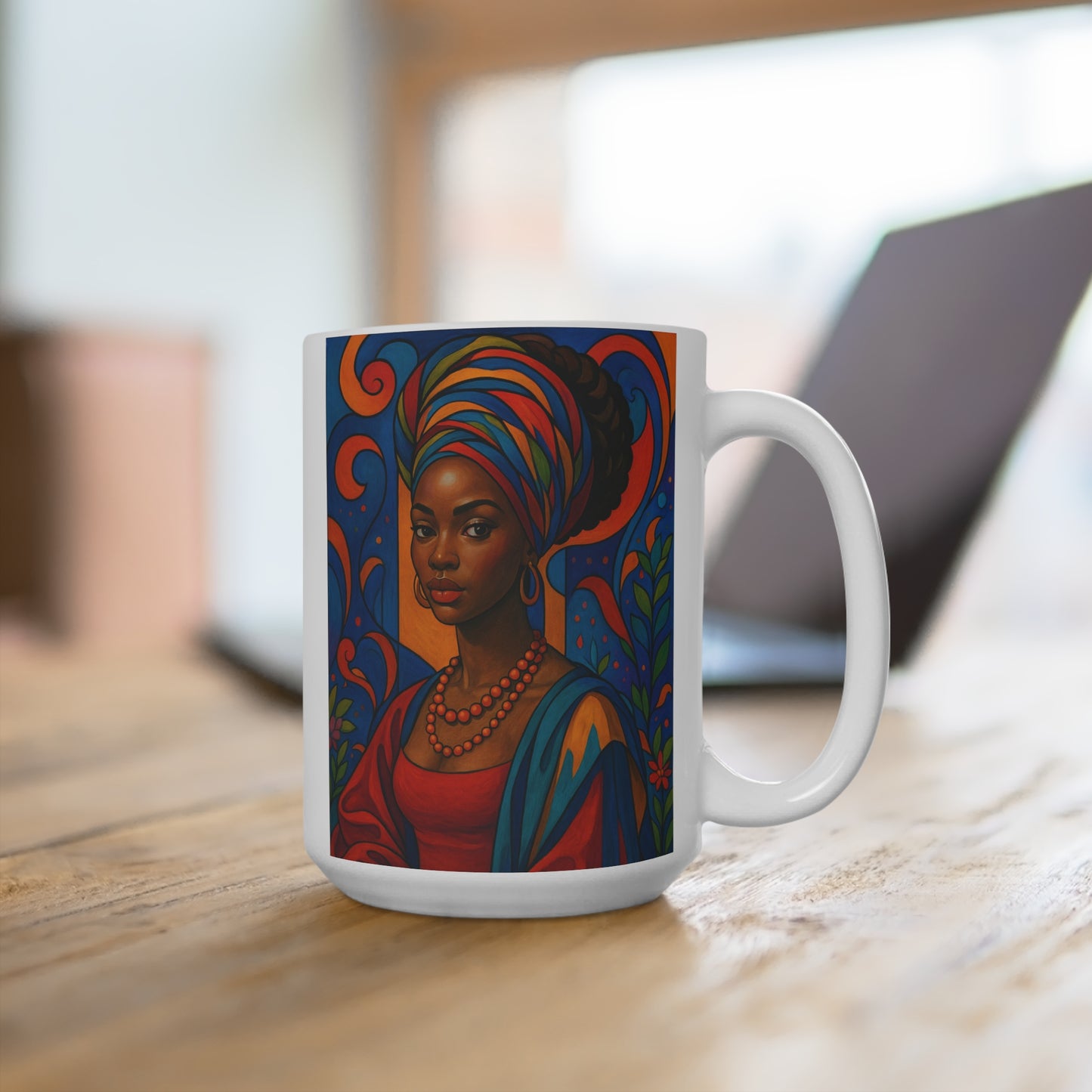 Afrocentric Art Mug Bold Cultural Portrait 15oz Ceramic Coffee Cup Gift For Art Lovers And Empowered Women