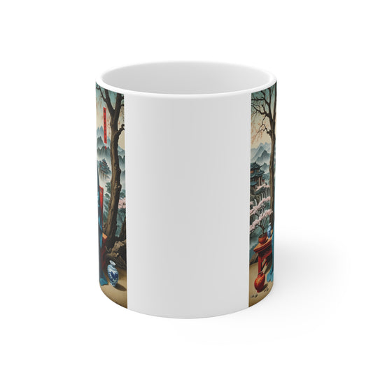 Philosopher Coffee Mug 11oz Ceramic Cup Traditional Asian Artwork Vintage Inspired Drinkware Wisdom Design Scenic Mountain Art For Coffee And Tea