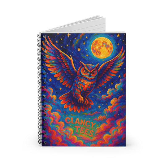 Clancy Tees Cosmic Owl Spiral Notebook Ruled Line Journal Gift for Writers