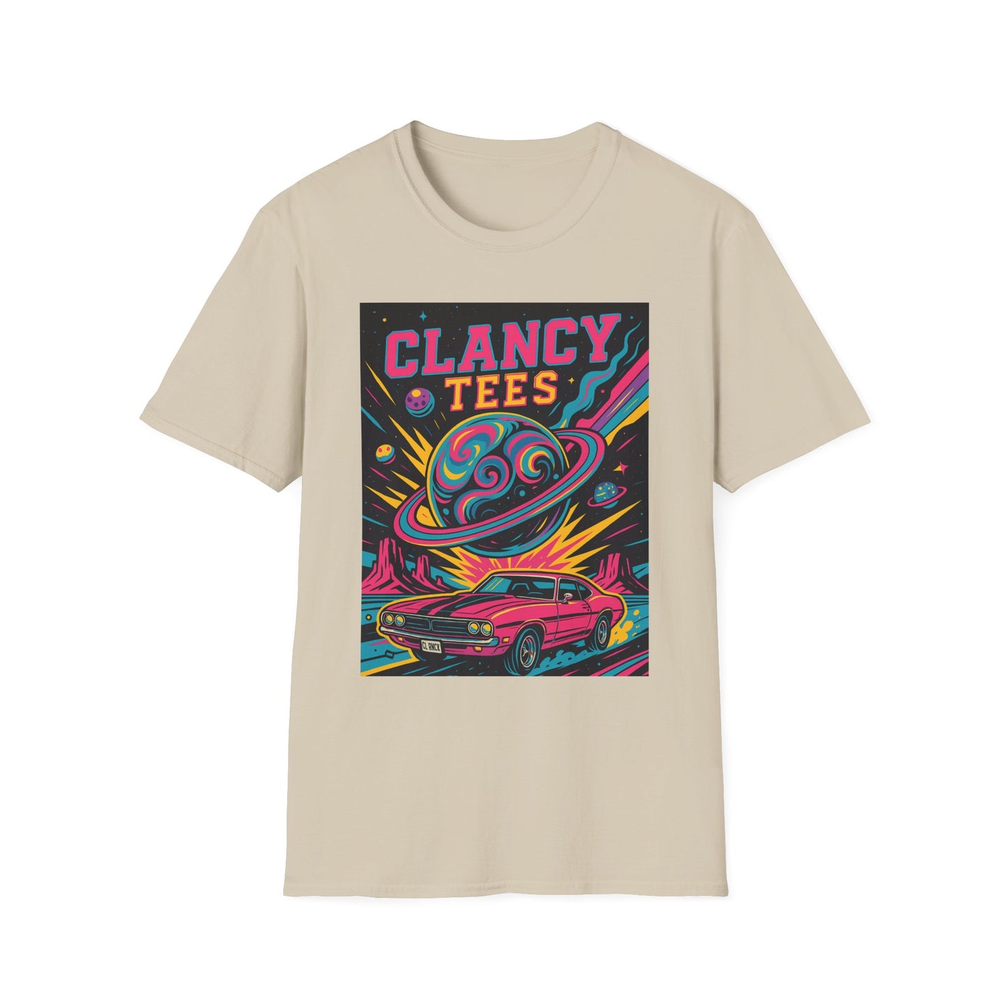 Retro UFO Car Crash Shirt – Clancy Tees Vaporwave Space Tee – Gift for Sci-Fi Fans, Vintage Car Lovers, Alien Believers, and 80s Aesthetic Addicts