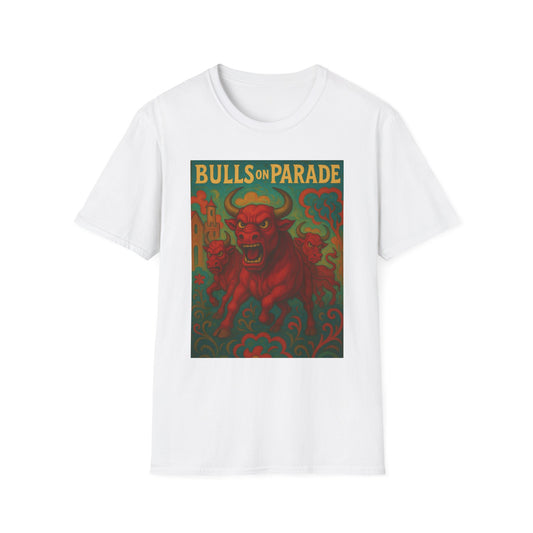 Bulls on Parade Shirt – Psychedelic Rage-Inspired Bull Graphic Tee • Gildan Softstyle® Unisex • Protest Art T-Shirt • Gift for Rage Fans