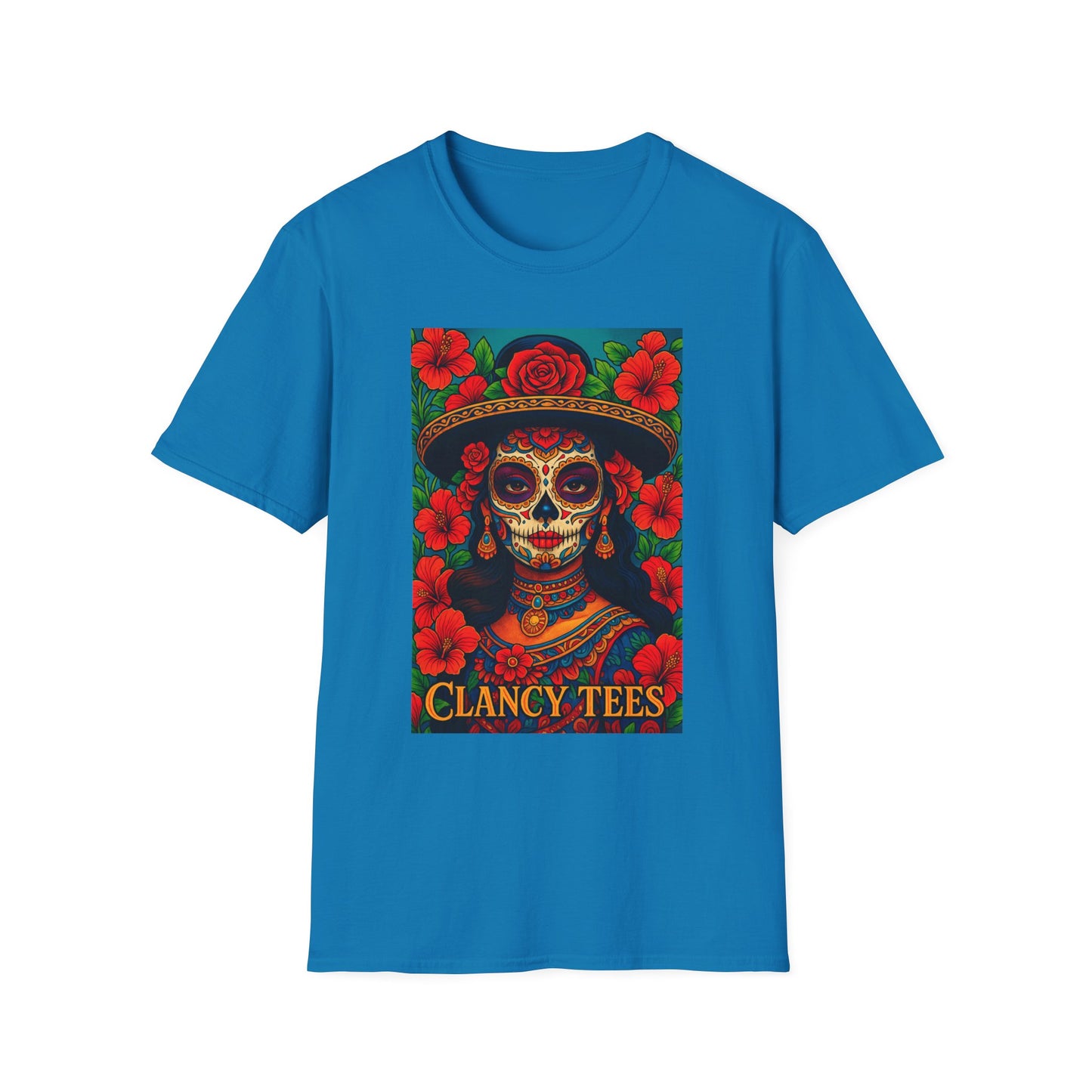 Colorful Sugar Skull T-Shirt, Day of the Dead Tee, Unique Graphic Shirt, Festival Apparel, Gift for Halloween, Unisex Softstyle Tee