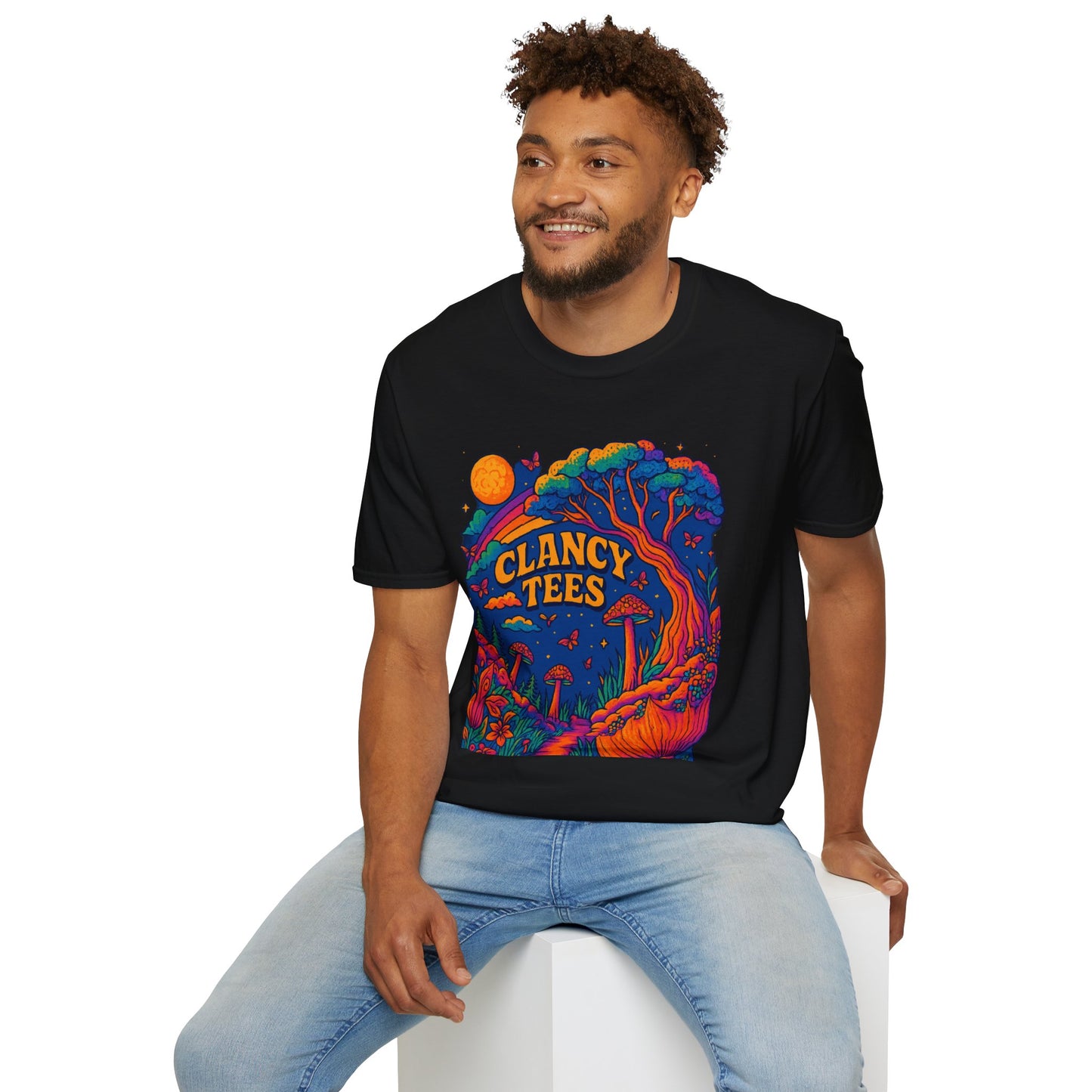 Colorful Nature-Themed Unisex Softstyle T-Shirt - Bohemian Vibe, Perfect for Festivals, Gift for Nature Lovers, Casual Wear, Clancy Tees