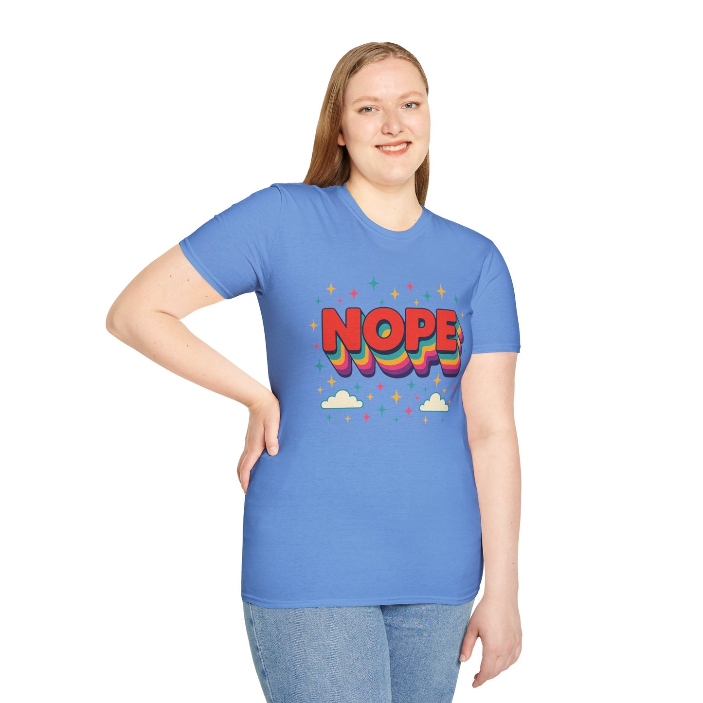 Nope Rainbow Cloud T-Shirt Funny Antisocial Humor Gift for Introverts Softstyle Unisex Tee