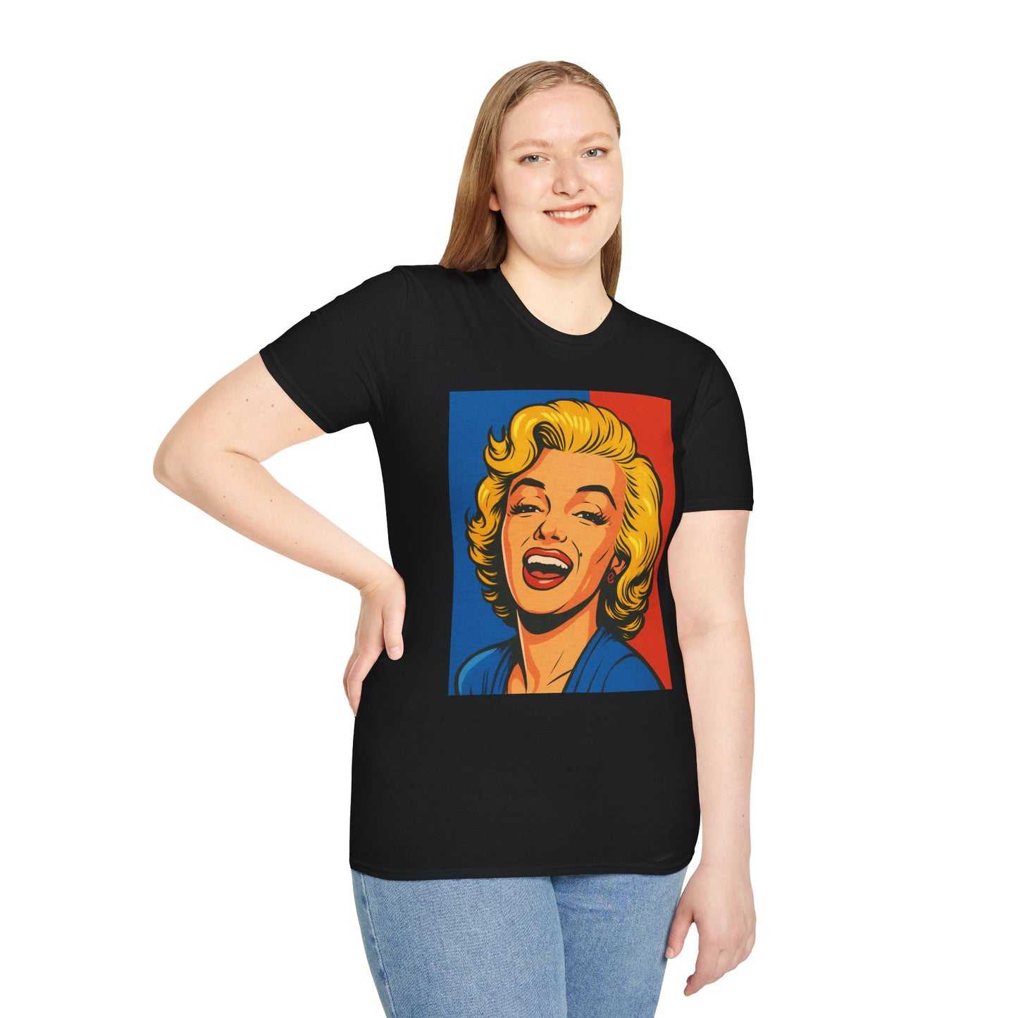 Retro Blonde Bombshell T-Shirt – Pop Art Style Graphic Tee – Gift for Classic Movie Fans, Vintage Aesthetic Lovers, and Bold Fashion Enthusiasts