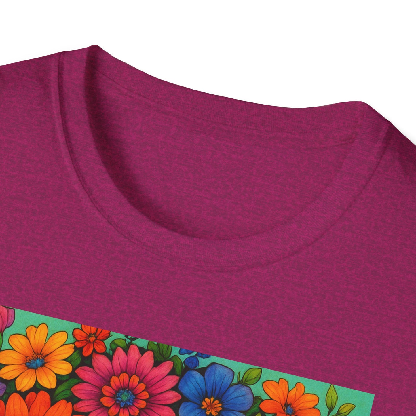 Flower Crown Woman T-Shirt – Afro Boho Floral Portrait Tee – Vibrant Art Shirt Gift for Nature Lovers, Hippies, Artists, and Bold Aesthetic Queens