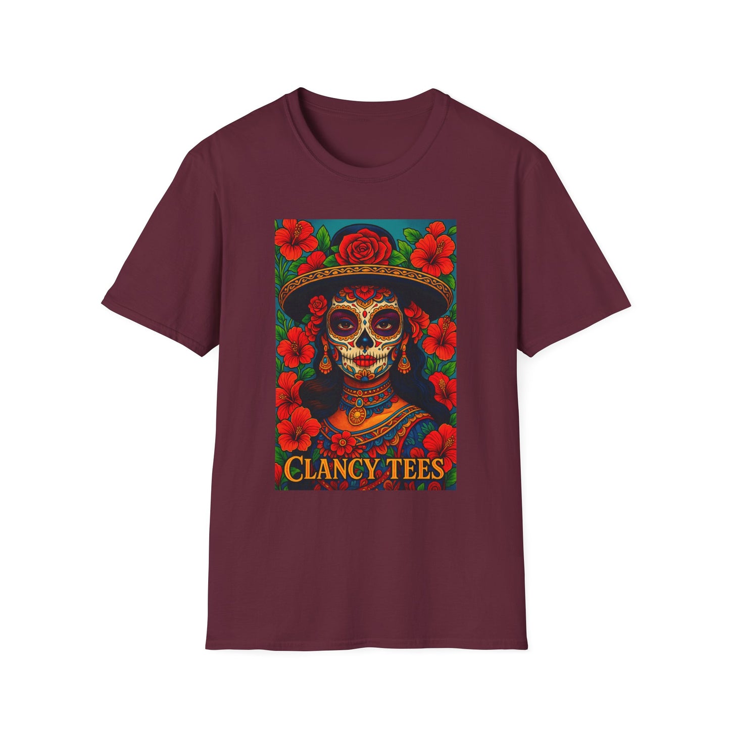 Colorful Sugar Skull T-Shirt, Day of the Dead Tee, Unique Graphic Shirt, Festival Apparel, Gift for Halloween, Unisex Softstyle Tee