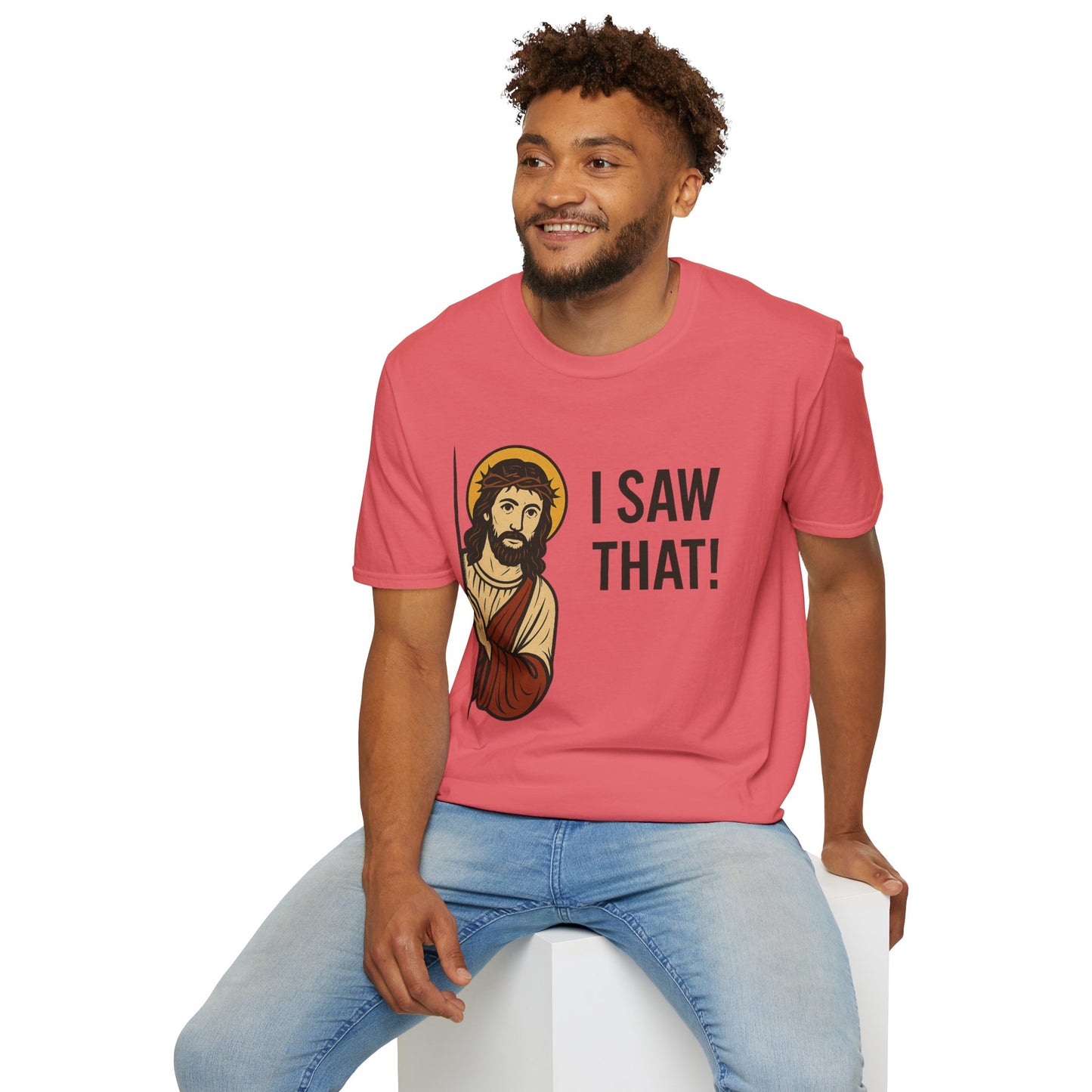 Funny Jesus Watching Shirt – I Saw That Religious Humor Tee – Christian Meme Graphic Tee – Gift for Church Friends and Sinners Alike