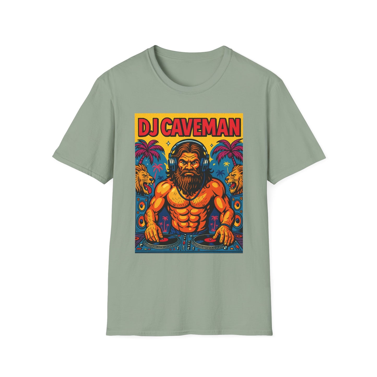 DJ Caveman T-Shirt Funny Rave Party Tee | Prehistoric Clubbing Shirt for Music Lovers | Gift for DJs and EDM Fans | Caveman Aesthetic Shirt