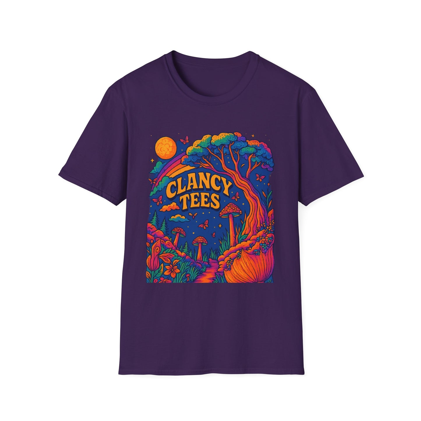 Colorful Nature-Themed Unisex Softstyle T-Shirt - Bohemian Vibe, Perfect for Festivals, Gift for Nature Lovers, Casual Wear, Clancy Tees