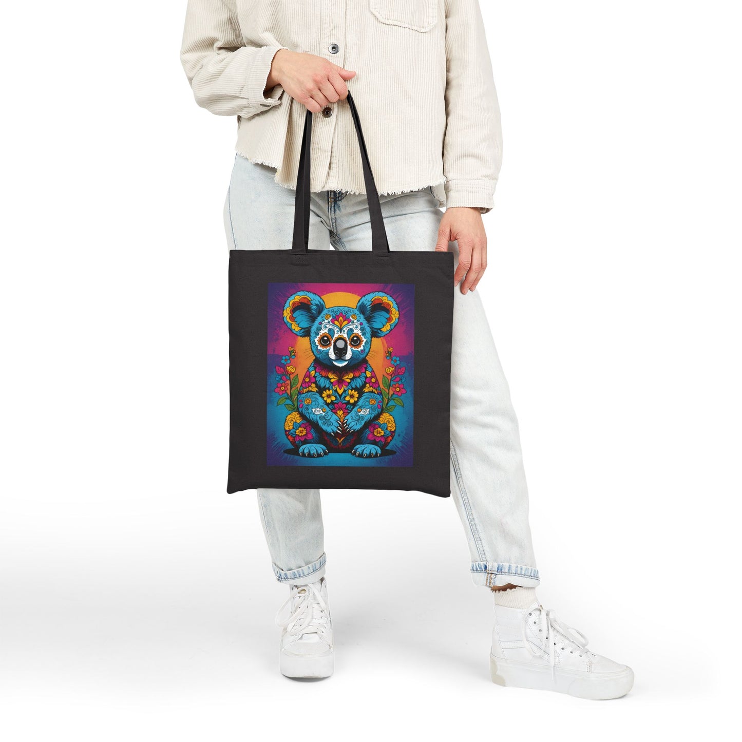 Psychedelic Koala Tote Bag With Colorful Trippy Art Design Bold Animal Print Carryall Bag Unique Gift For Nature Lovers