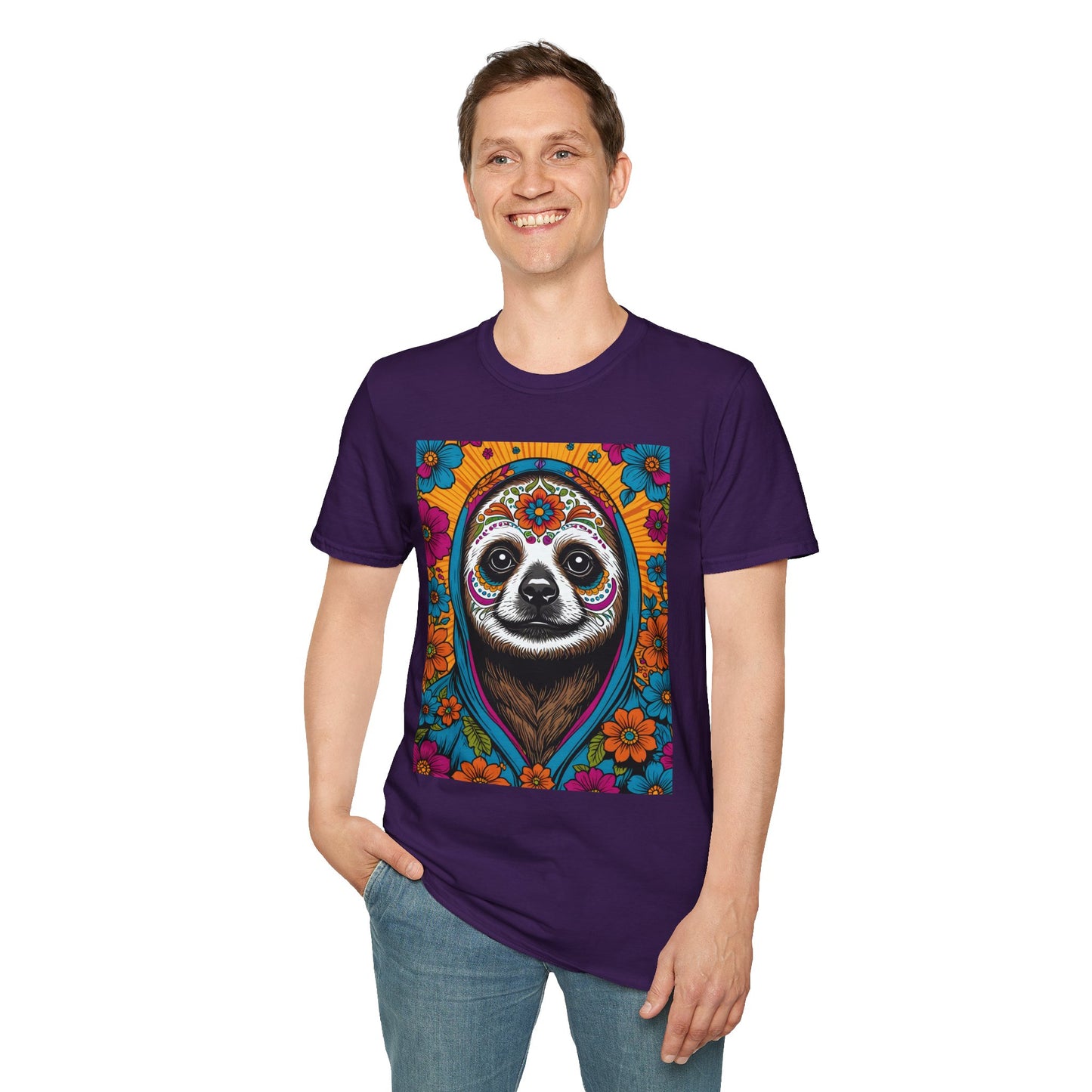 Psychedelic Sloth T Shirt Trippy Animal Graphic Tee Colorful Festival Top Gift for Sloth Lovers