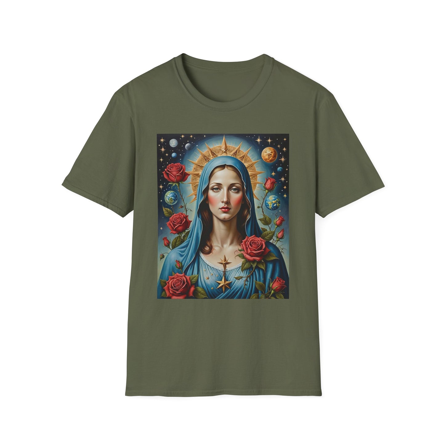 Artistic Virgin Mary T-Shirt, Vintage Graphic Tee, Religious Shirt, Christian Gift, Casual Wear