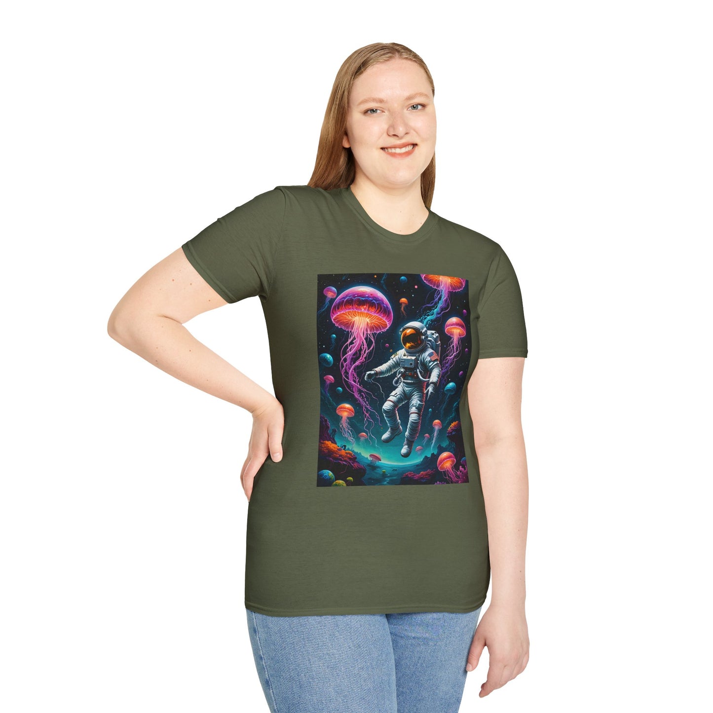 Cosmic Jellyfish T-Shirt, Astronaut Tee, Space Lover's Apparel, Unique Gift, Unisex Softstyle Shirt