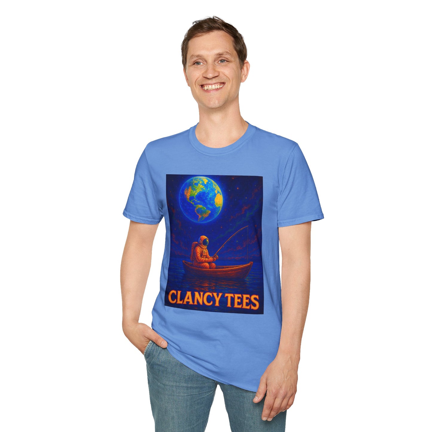 Space Fisherman Graphic T-Shirt, Chill Vibes Tee, Eco-Friendly Gift, Outdoor Enthusiast Apparel, Perfect for Holidays & Summer