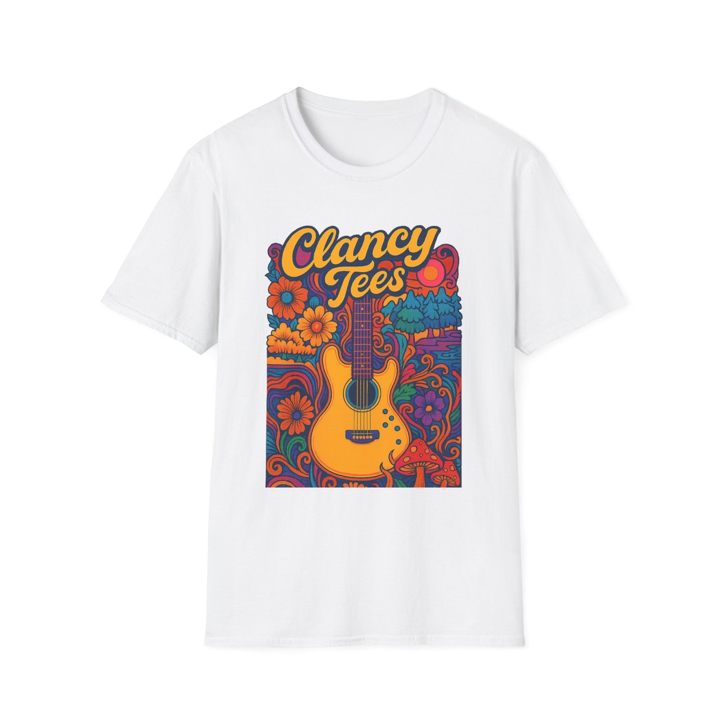 Retro Guitar Graphic T-Shirt for Music Lovers, Vintage Style Tee, Unisex Design, Ideal for Festivals and Gifts, Clancy Tees