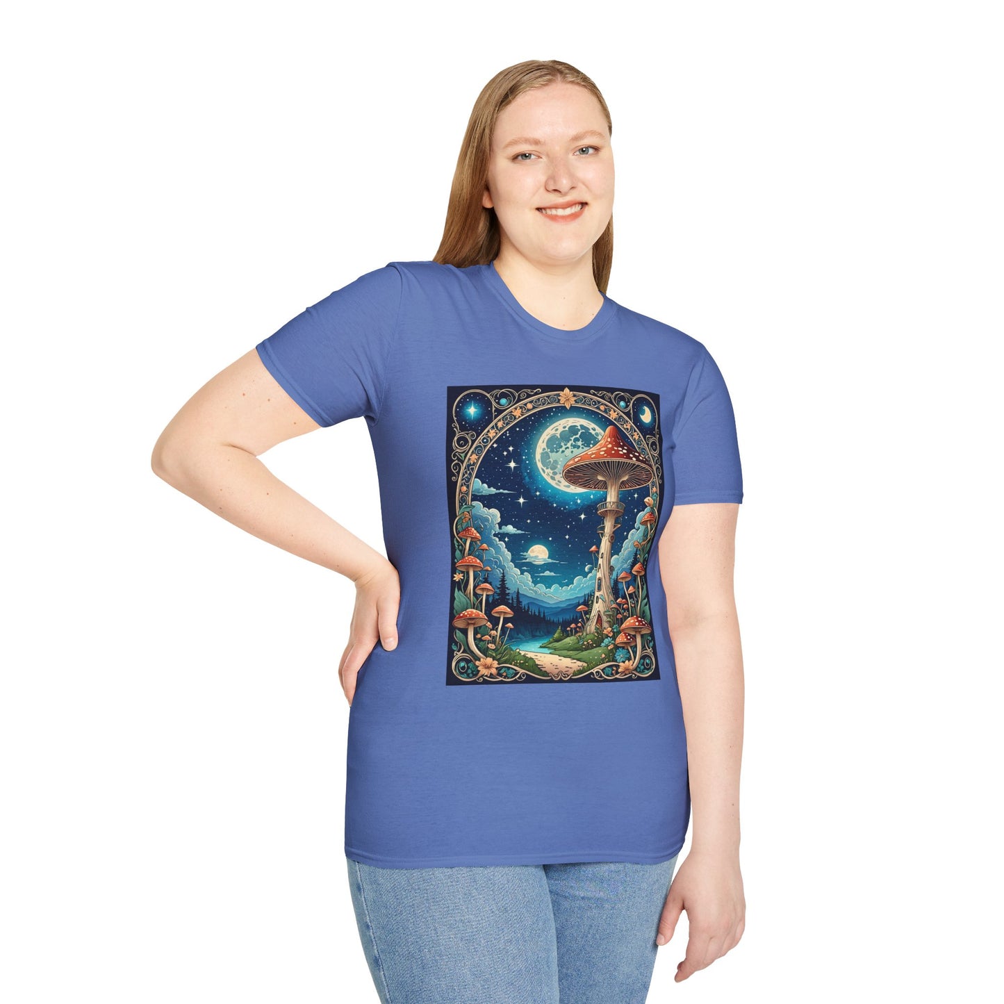 Psychedelic Mushroom Forest Shirt – Trippy Moonlight Nature Tee – Gift for Shroom Enthusiasts, Fantasy Fans, and Dreamy Escapists