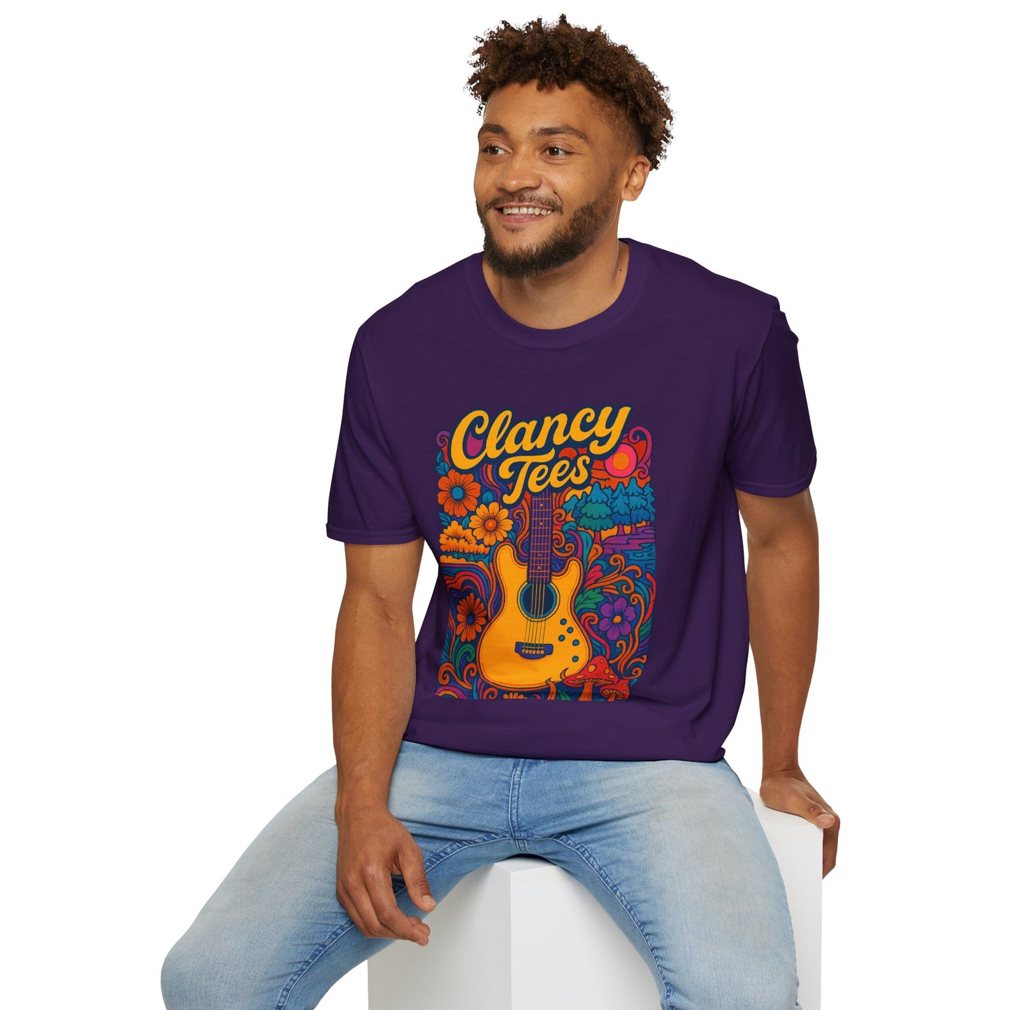 Retro Guitar Graphic T-Shirt for Music Lovers, Vintage Style Tee, Unisex Design, Ideal for Festivals and Gifts, Clancy Tees