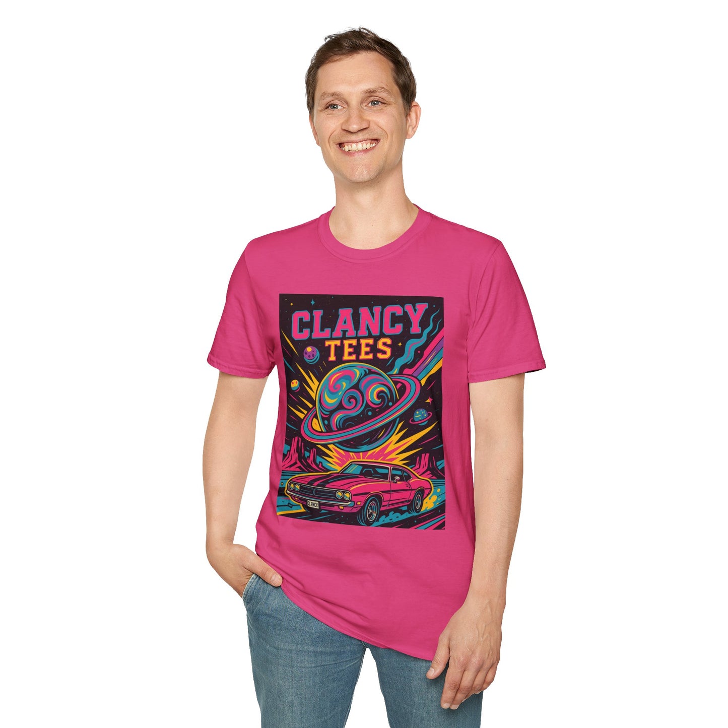 Retro UFO Car Crash Shirt – Clancy Tees Vaporwave Space Tee – Gift for Sci-Fi Fans, Vintage Car Lovers, Alien Believers, and 80s Aesthetic Addicts