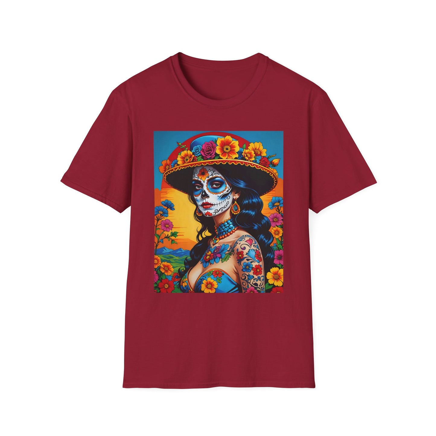 Sugar Skull Tattoo T-Shirt – Día de los Muertos Art Tee – Gift for Skull Art Fans, Tattoo Addicts, and Alternative Fashion Collectors