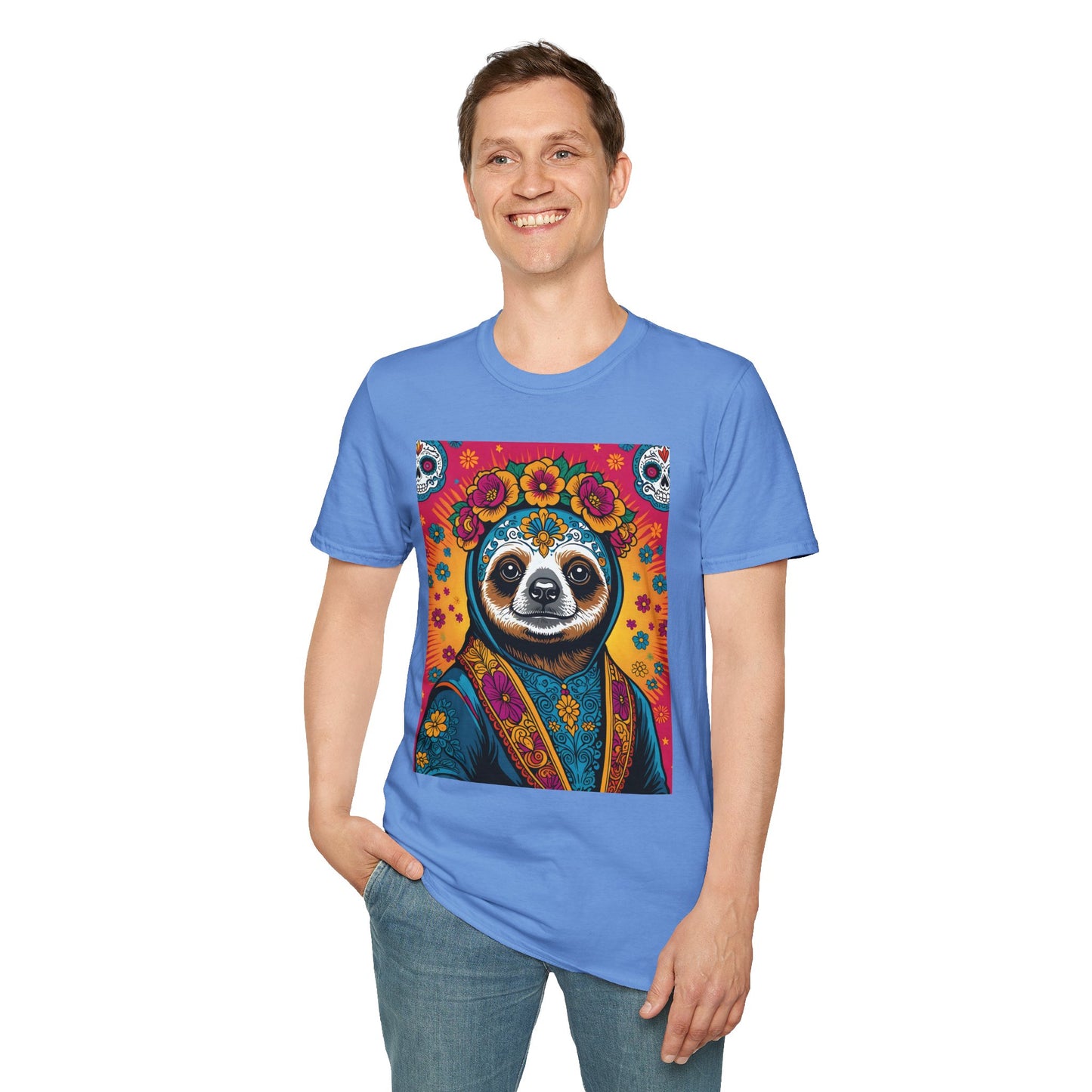 Boho Sloth T Shirt Trippy Animal Graphic Tee Colorful Festival Top Gift for Sloth Lovers