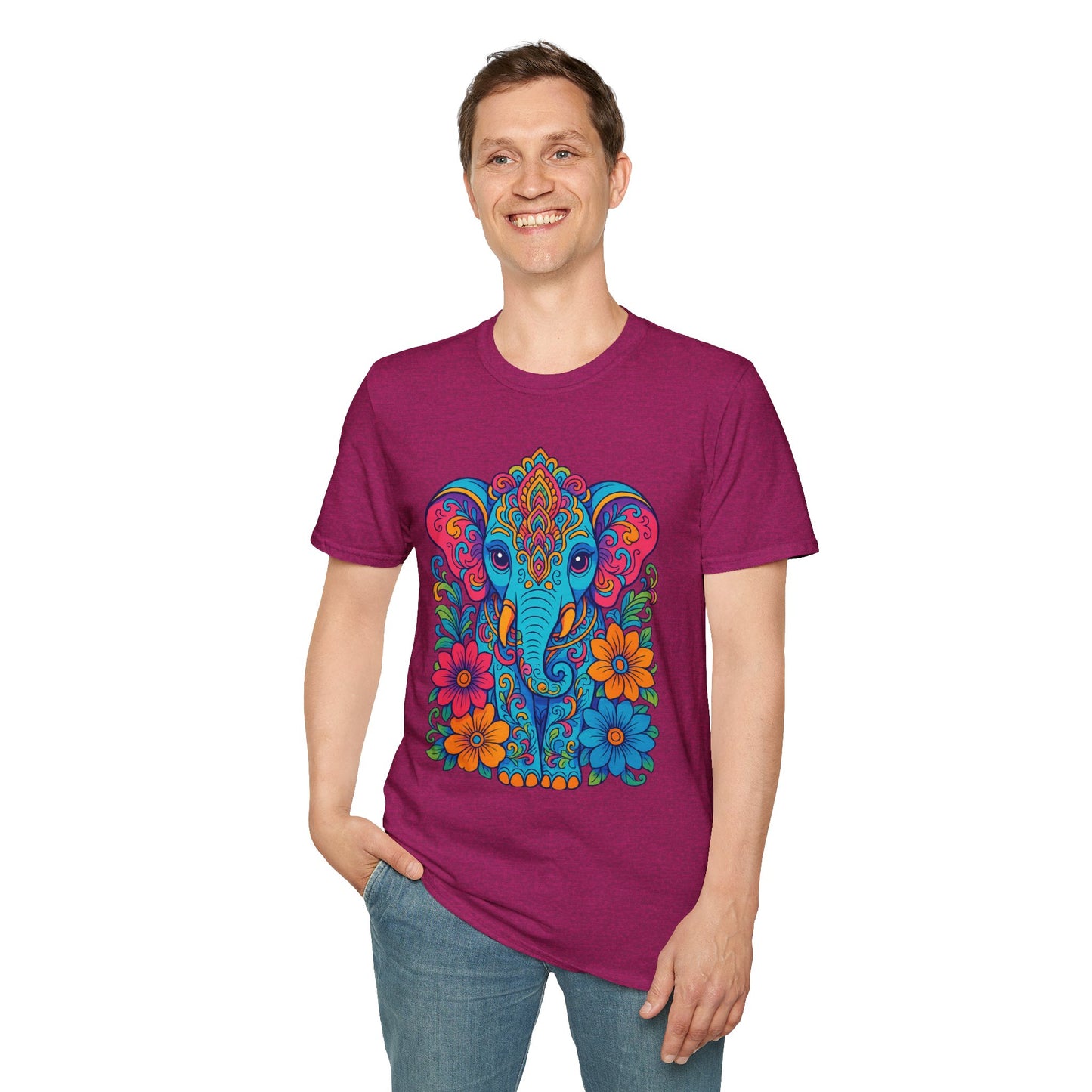 Colorful Elephant Shirt Trippy Boho Floral Art Tee Gift for Yoga Lovers Psychedelic Animal Fans and Free Spirits Who Rock Vibrant Festival Style