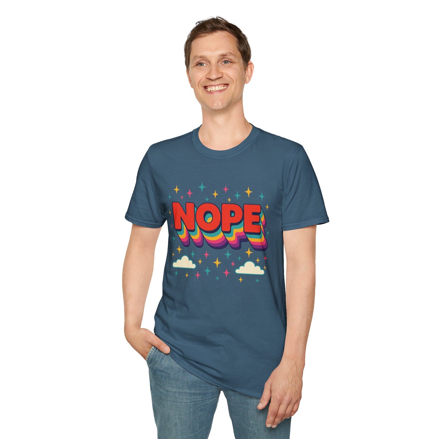 Nope Rainbow Cloud T-Shirt Funny Antisocial Humor Gift for Introverts Softstyle Unisex Tee