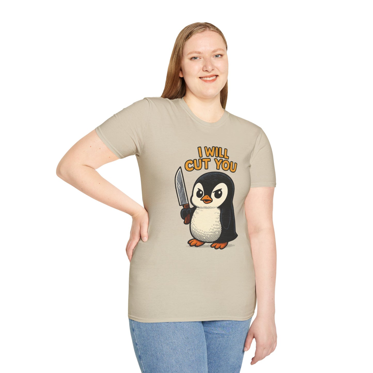 Angry Penguin Knife Shirt – Funny Animal Graphic Tee, Sarcastic Gift for Introverts, Cute but Deadly Humor Shirt