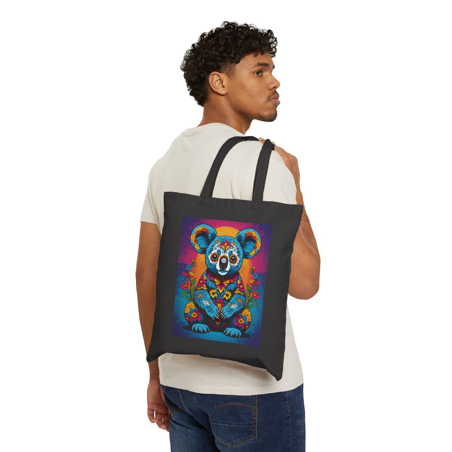 Psychedelic Koala Tote Bag With Colorful Trippy Art Design Bold Animal Print Carryall Bag Unique Gift For Nature Lovers