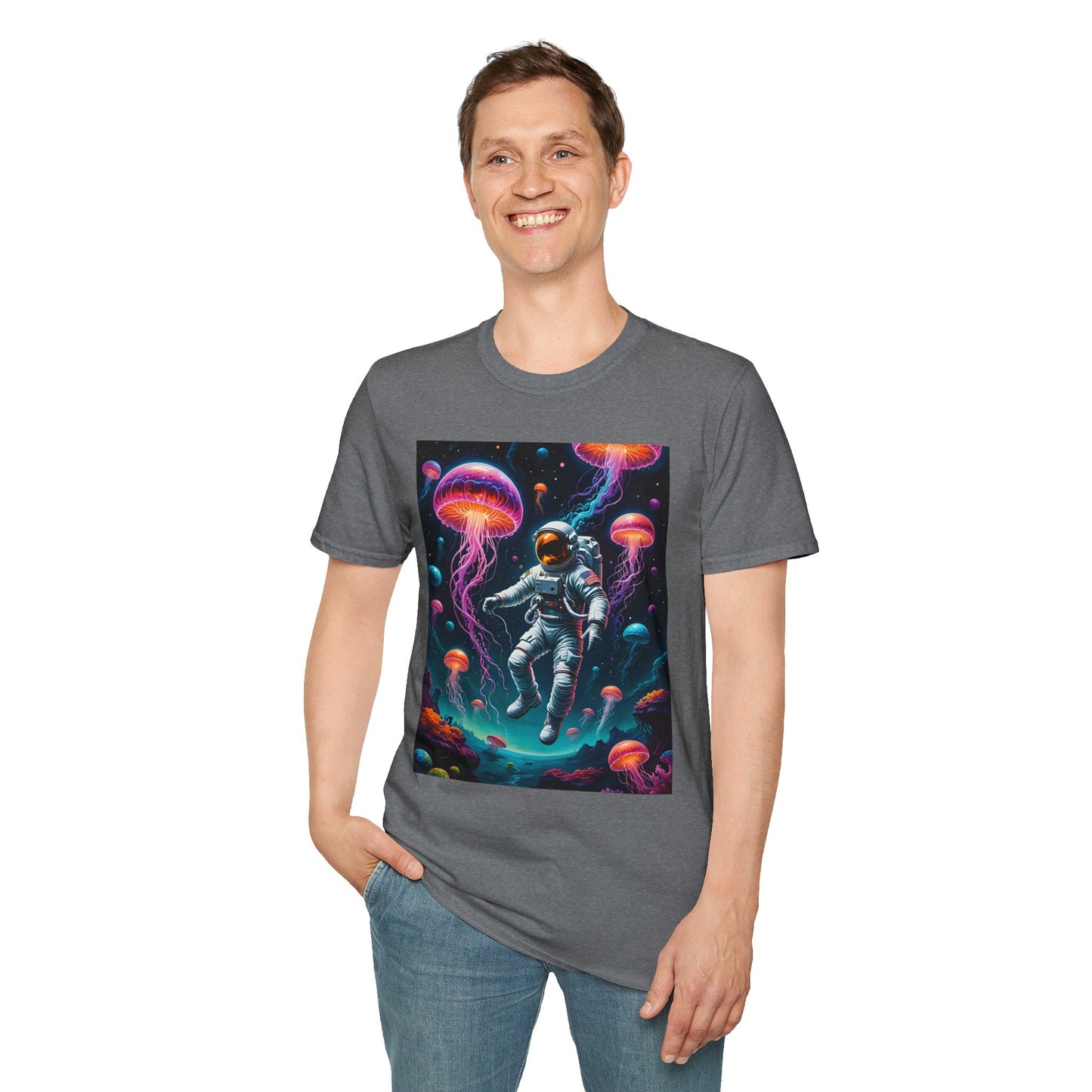 Cosmic Jellyfish T-Shirt, Astronaut Tee, Space Lover's Apparel, Unique Gift, Unisex Softstyle Shirt