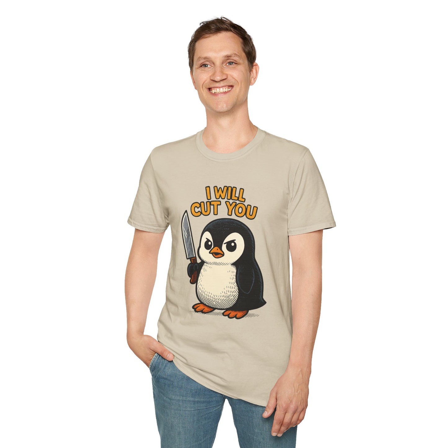 Angry Penguin Knife Shirt – Funny Animal Graphic Tee, Sarcastic Gift for Introverts, Cute but Deadly Humor Shirt