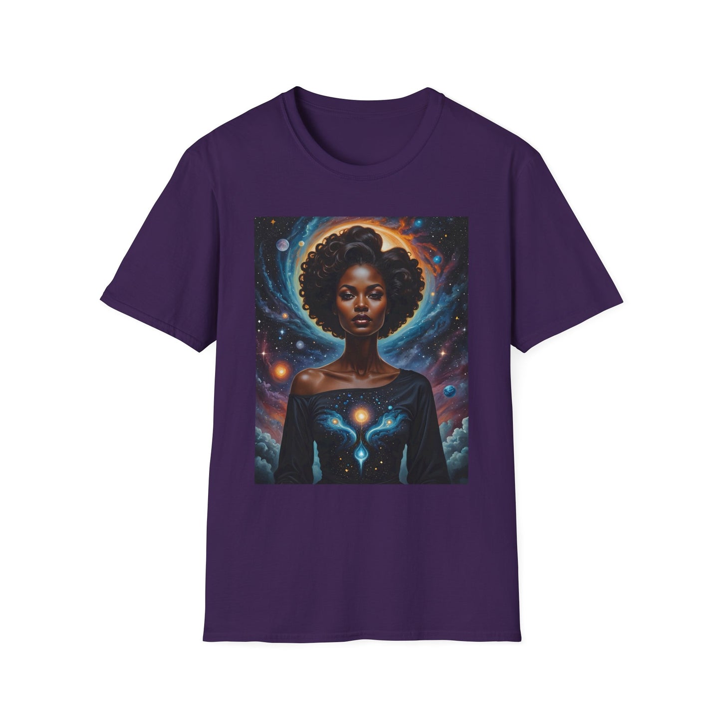 Afrofuturist Cosmic Energy T-Shirt – Celestial Power Graphic Tee, Spiritual Galaxy Shirt, Gift for Astrology Fans, Vibrant Universe Artwork