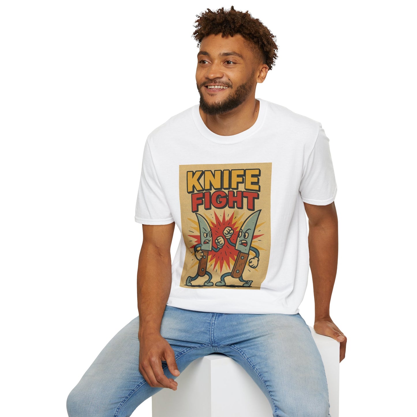 Retro Knife Fight Graphic T-Shirt, Funny Tee, Casual Unisex Clothing, Gift for Him or Her, Unique Humor Shirt