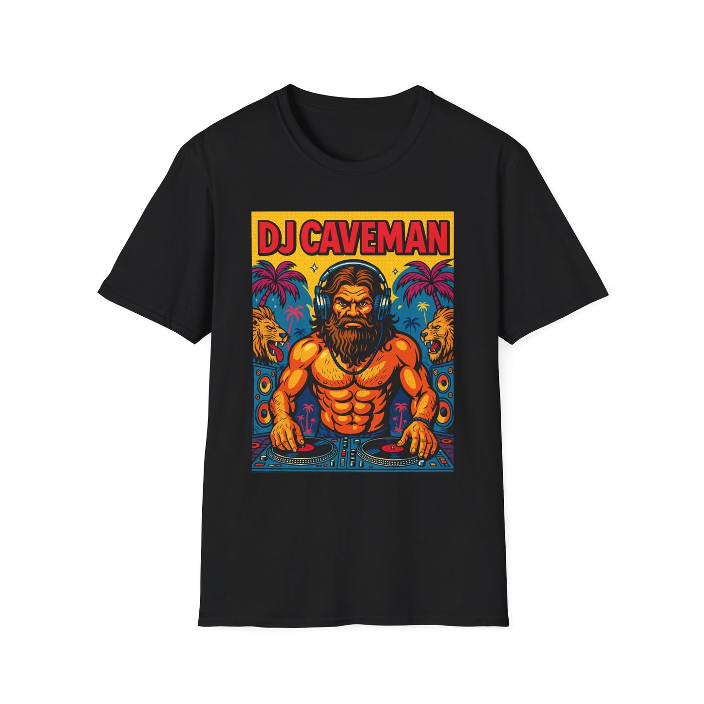 DJ Caveman T-Shirt Funny Rave Party Tee | Prehistoric Clubbing Shirt for Music Lovers | Gift for DJs and EDM Fans | Caveman Aesthetic Shirt