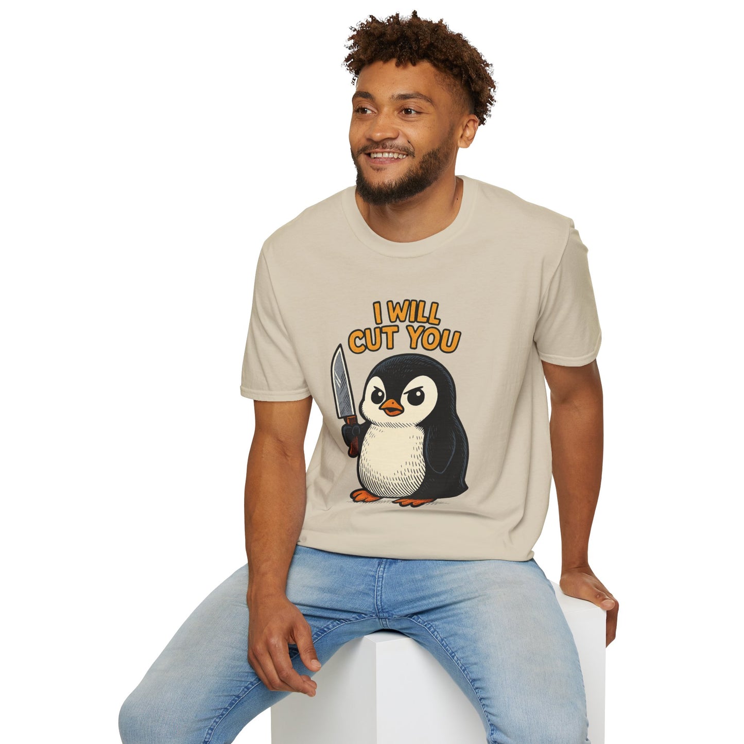 Angry Penguin Knife Shirt – Funny Animal Graphic Tee, Sarcastic Gift for Introverts, Cute but Deadly Humor Shirt