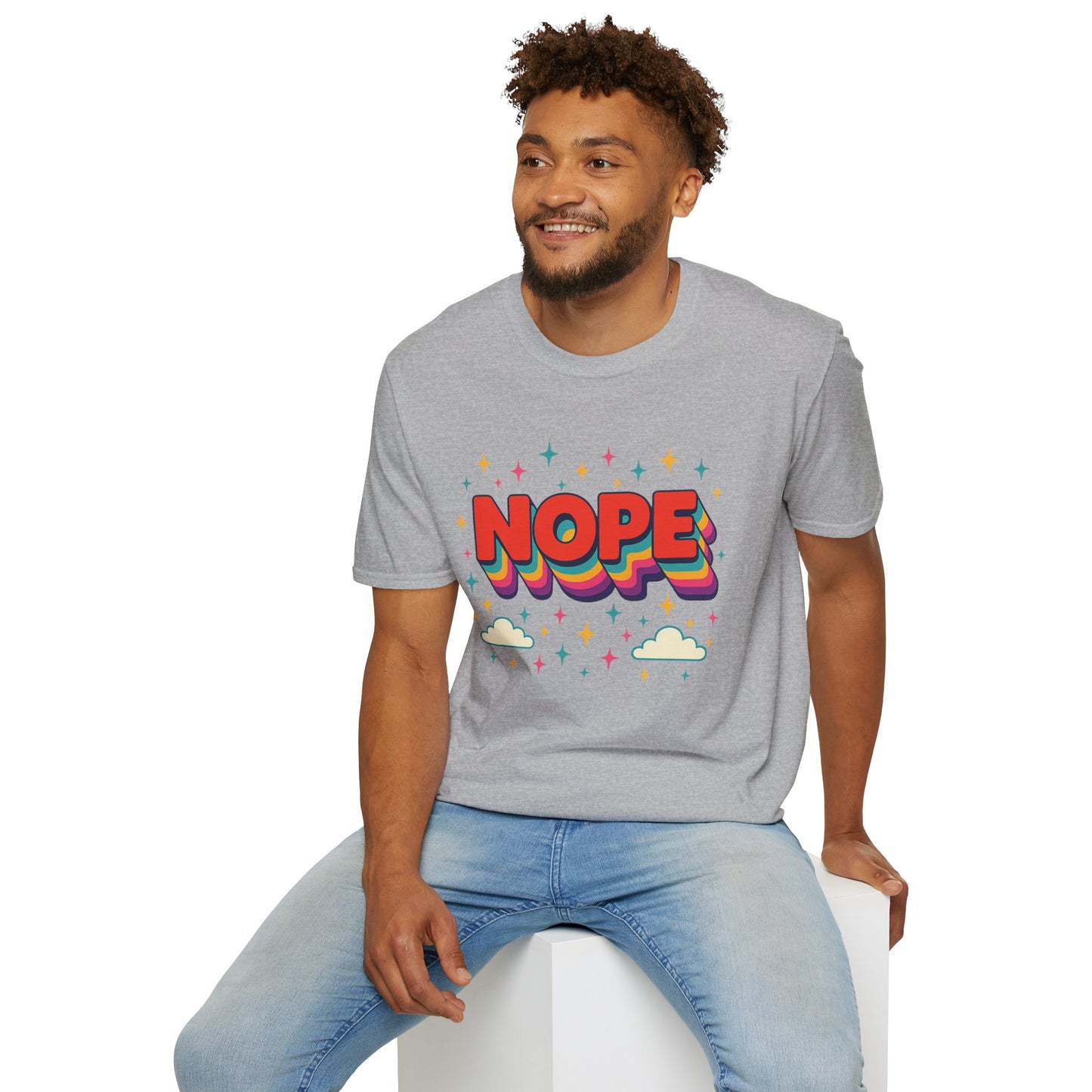 Nope Rainbow Cloud T-Shirt Funny Antisocial Humor Gift for Introverts Softstyle Unisex Tee