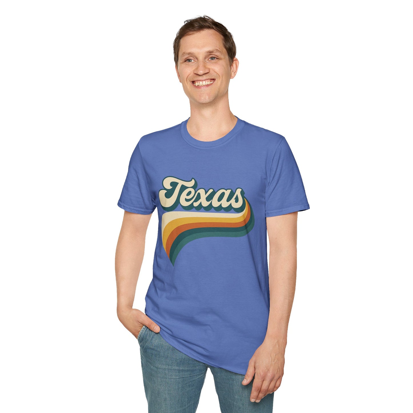 Retro Texas Shirt – Vintage Style Texas Wave Tee • Gildan Softstyle® Unisex Comfort • Gift for Texans • Groovy Southern State Pride Shirt
