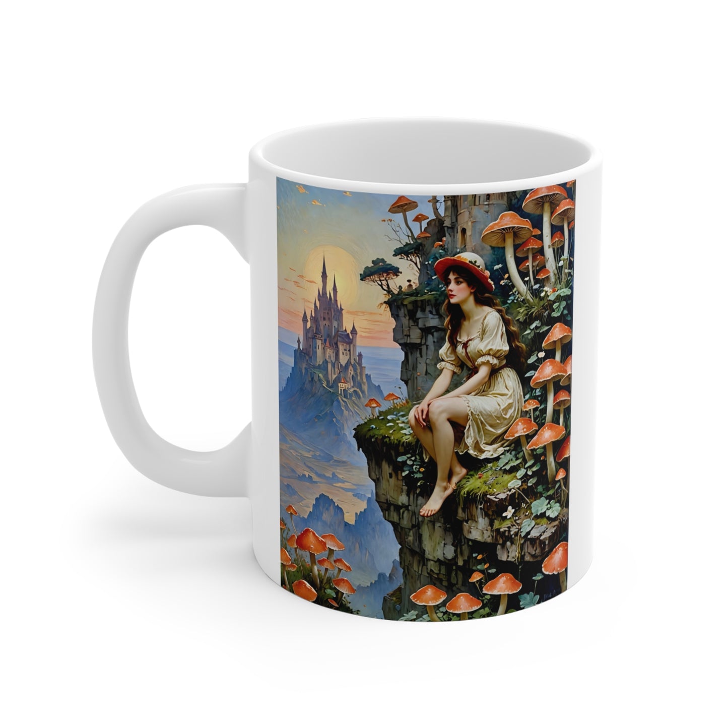Fantasy Castle Coffee Mug 11oz Ceramic Cup Fairy Tale Drinkware Whimsical Artwork Enchanted Mushroom Forest Design For Morning Coffee And Hot Tea