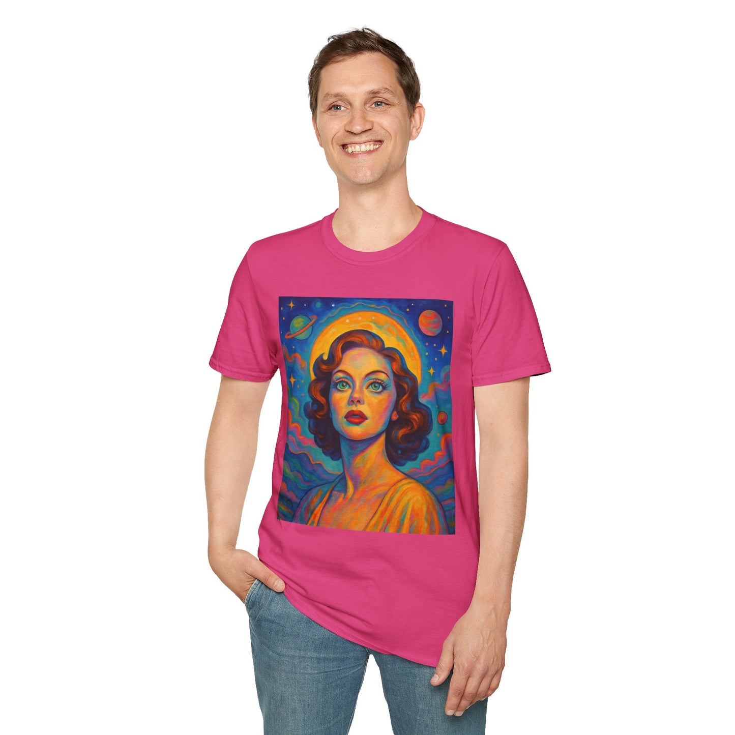 Retro Space Girl T Shirt Vintage Sci Fi Beauty Psychedelic Pop Art Galaxy Babe Tee Gift for Star Gazers Cosmic Fashion Astronaut Dreamwear